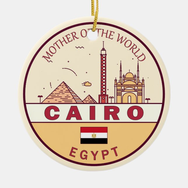 Ornamento De Cerâmica Cairo Egypt Skyline Emblem (Frente)