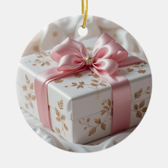 Ornamento De Cerâmica caixa de presente rosa de seda encantadora (Frente)