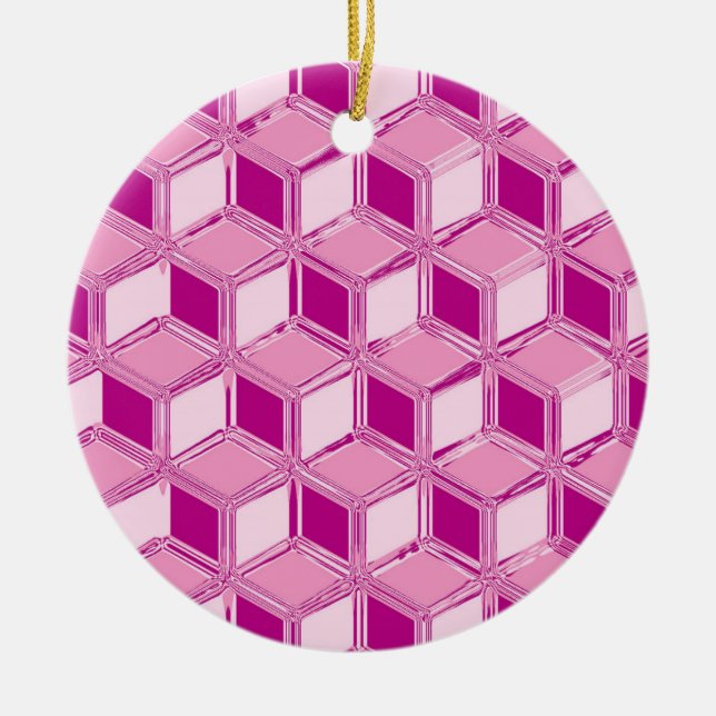 Ornamento De Cerâmica Caixas 3D cromadas - rosa fúcsia (Frente)