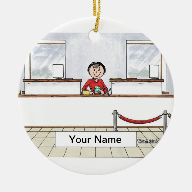 Ornamento De Cerâmica Caixeiro de banco - fêmea (Frente)