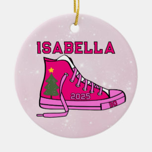Ornamento De Cerâmica Calçado de Tribunal Rosa Personalizado
