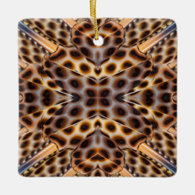 Ornamento De Cerâmica Caleidoscópio de penas castanhas (Frente)