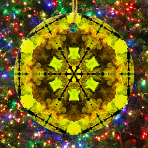 Ornamento De Cerâmica Caleidoscópio Psicodélico Flor Amarelo e Verde