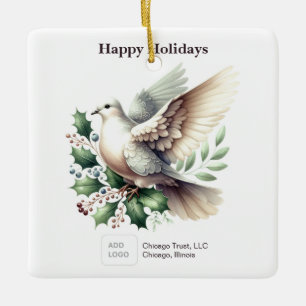 Ornamento De Cerâmica Calendário 2027 Logotipo Empresa Código QR Pombo