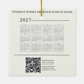 Ornamento De Cerâmica Calendário 2027 Natal Cottage QR Code Negócios