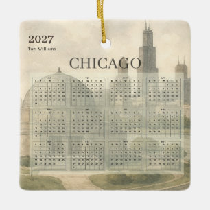 Ornamento De Cerâmica Calendário Anual de 2027 do Planetário de Chicago