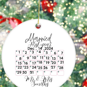Ornamento De Cerâmica Calendário de Casamento Personalizado em Cerâmica 