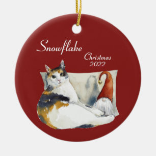 Ornamento De Cerâmica Calico Cat Gnomo Amoto de Natal Cerami
