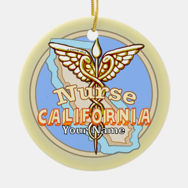 Ornamento De Cerâmica California Nurse Caduceus  (Frente)