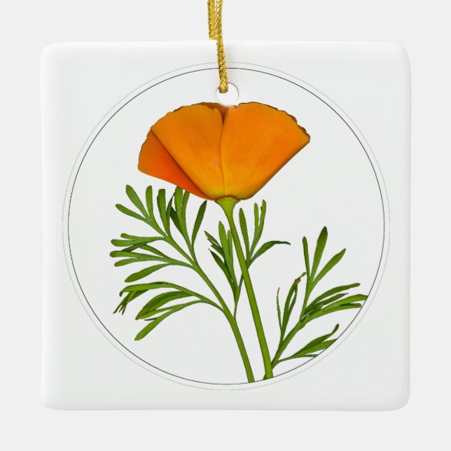 Ornamento De Cerâmica California Poppy em um círculo - (Frente)