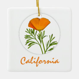 Ornamento De Cerâmica California Poppy em um Círculo, Texto "California"