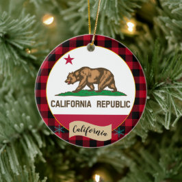 Ornamento De Cerâmica Califórnia, xadrez Vermelha de búfalos e Bandeira 
