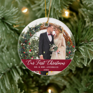 Ornamento De Cerâmica Caligrafia Elegante Nossa Primeira Burgundia De Na