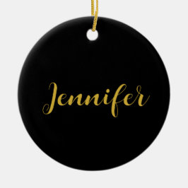 Ornamento De Cerâmica Caligrafia Minimalista Moderna - Nome Preto Dourad
