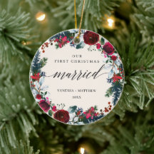 Caligrafia Primeiro Natal Casado Floral de inverno