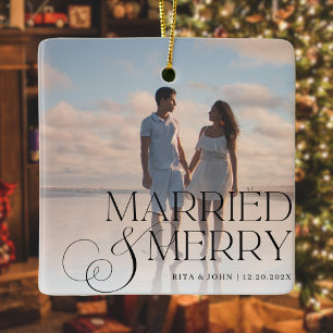 Ornamento De Cerâmica Caligrafia Script Weding First Christmas Metal