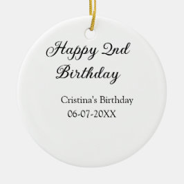 Ornamento De Cerâmica caligrafia simples segundo aniversário feliz mínim