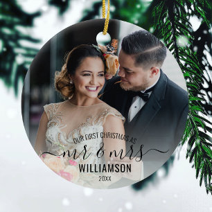 Ornamento De Cerâmica Calliografia Sr. & Sra.   2 Fotografias Natal Para