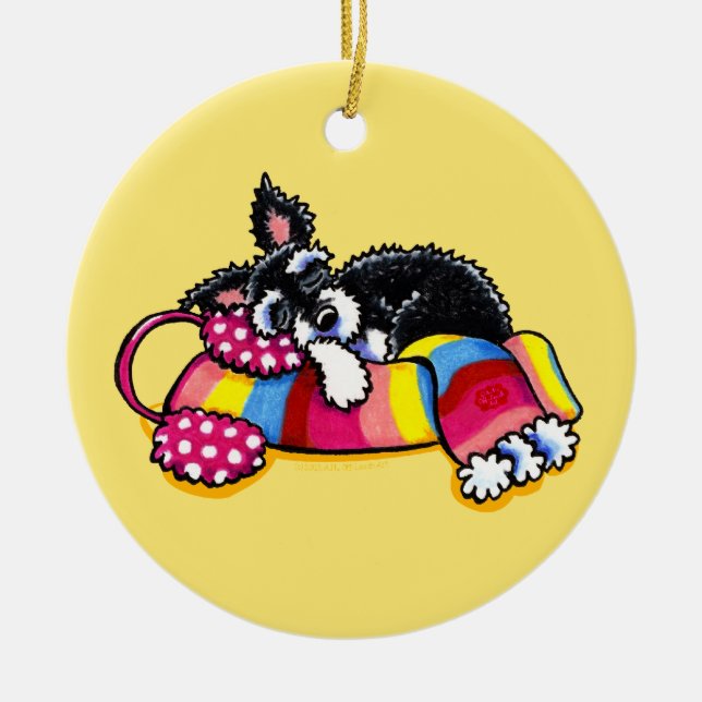 Ornamento De Cerâmica Calma, Pequeno Schnauzer (Frente)