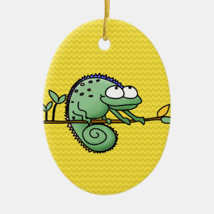 Ornamento De Cerâmica Camaleão Desenho Animado Engraçado Verde Fofo