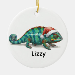 Ornamento De Cerâmica Camaleão Pantera Personalizado no Natal