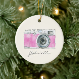 Ornamento De Cerâmica Câmara de Aquarela Rosa Personalizada