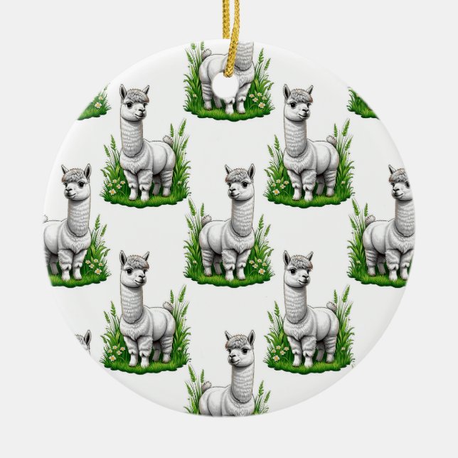 Ornamento De Cerâmica Camel llama Alpaca Pattern Design (Frente)