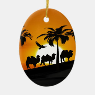 Ornamento De Cerâmica Camelos do deserto no por do sol