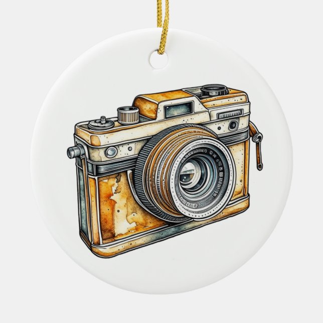 Ornamento De Cerâmica Câmera Retro Personalizada Natal (Frente)