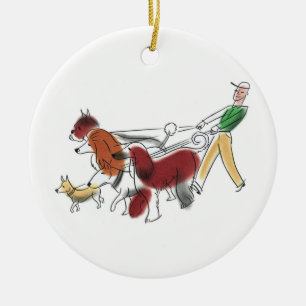 Ornamento De Cerâmica Caminhante customizável e cães do cão da arte