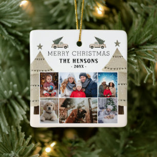 Ornamento De Cerâmica Caminhão de Árvore de Natal Família 6 Fotocolagem