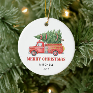 Ornamento De Cerâmica Caminhão de Bombeiros de Natal Personalizado