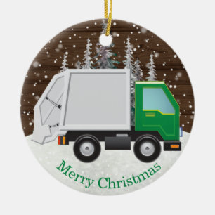 Ornamento De Cerâmica Caminhão de Lixo Bonito Natal Verde