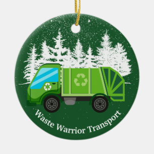 Ornamento De Cerâmica Caminhão de Lixo Bonito Natal Verde
