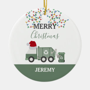 Ornamento De Cerâmica Caminhão de lixo de reciclagem de Natal Personaliz