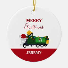Ornamento De Cerâmica Caminhão de lixo do Reciclagem de Natal Personaliz