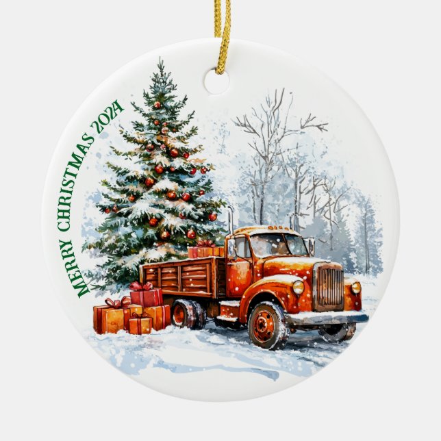 Ornamento De Cerâmica Caminhão de Natal (Frente)