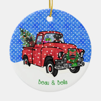 Ornamento De Cerâmica Caminhão de Natal de Red Vintage Snowy com Laborat