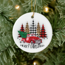 Ornamento De Cerâmica Caminhão de Natal feliz e árvores