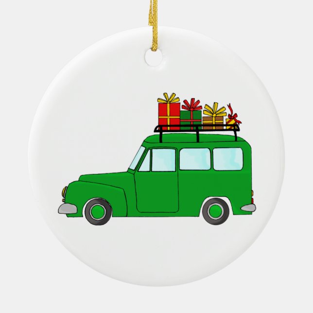 Ornamento De Cerâmica Caminhão de Natal verde com presentes (Traseira)