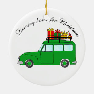 Ornamento De Cerâmica Caminhão "Dirigindo para o Natal" com presentes