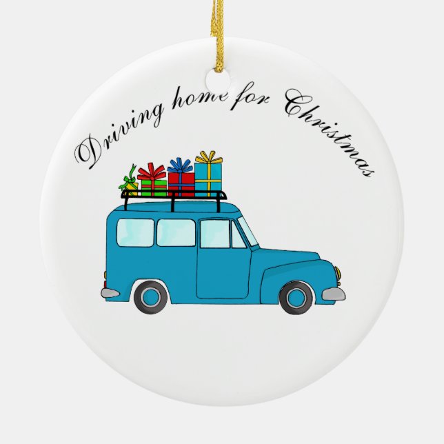 Ornamento De Cerâmica Caminhão "Dirigindo para o Natal" com presentes (Traseira)