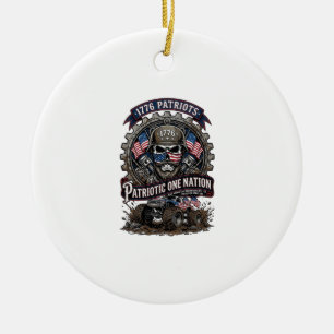 Ornamento De Cerâmica Caminhão Monstro de Caveira Patriótico 1776 Off Ro