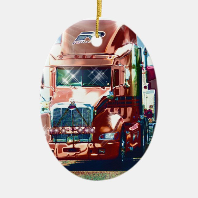 Ornamento De Cerâmica Caminhão Vermelho Grande para Caminhoneiros e Cami (Frente)