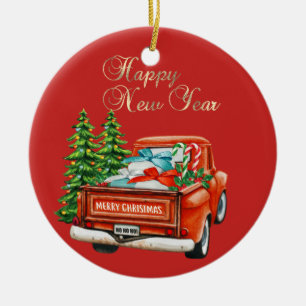 Ornamento De Cerâmica Caminhão Vermelho Pinheiro Natal