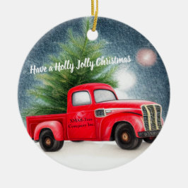 Ornamento De Cerâmica Caminhão vintage vermelho e árvore natalina person