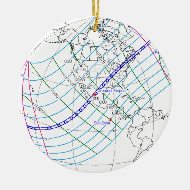 Ornamento De Cerâmica Caminho Global do Eclipse Solar 2024 (Frente)