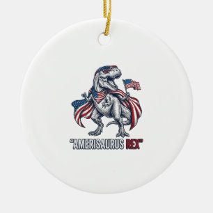 Ornamento De Cerâmica Camisa branca com design patriótico de T-Rex Ameri