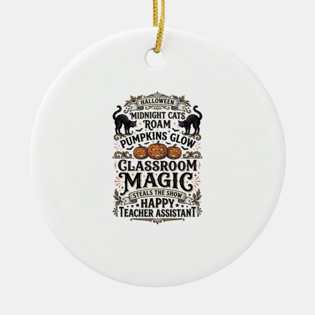 Ornamento De Cerâmica Camisa de Assistente de Professor de Halloween com (Frente)