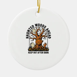 Ornamento De Cerâmica Camisa de Aviso de Halloween Vintage de Árvore Ass